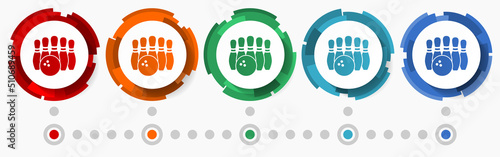 Bowling concept vector icon set, flat design pointers, infographic template
