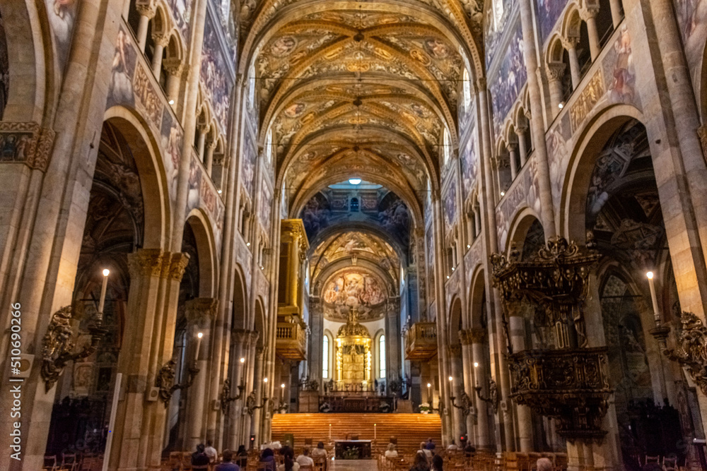 Fototapeta premium PARMA, ITALY, 13 JUNE 2021 Beautiful and colorful interior of the Parma Cathedral