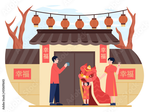 Traditional chinese holiday. Characters celebrate national asian