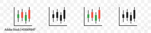 Candles growing graph icon set. Vector illustration. Business graphs and charts icons. Growing graph set. Growths chart with candles collection.