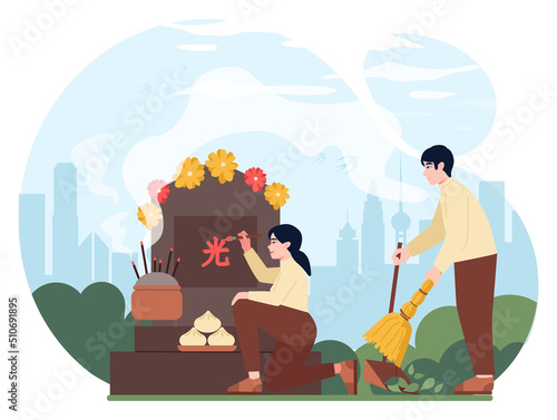 Qingming festival or Tomb-Sweeping Day. Ching Ming festival,
