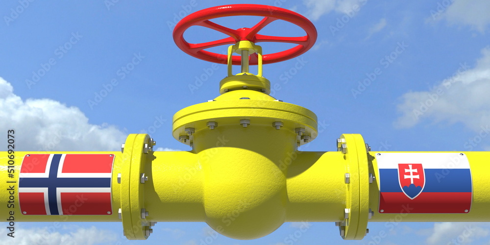 NORWAY SLOVAKIA oil or gas transportation concept, pipe with valve. 3D rendering