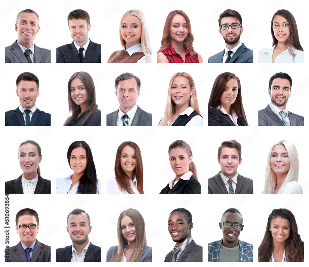 collage of portraits of business people isolated on white collage of portraits of business people isolated on white