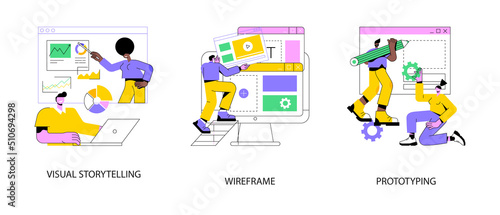 Web page layout abstract concept vector illustration set. Visual storytelling, wireframe and prototyping, user experience, design concept, landing page, digital application abstract metaphor.