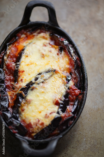 rustic italian comfort food eggplant parmigiana photo