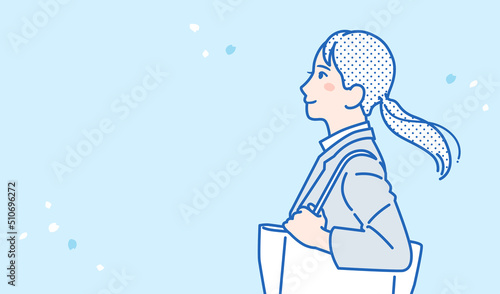 スーツの女性と桜のシンプルなベクターイラスト素材
