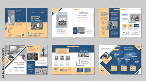 Brochure creative design. Multipurpose universal template, include cover, back and inside pages. Trendy minimalist flat geometric design. Vertical a4 format.