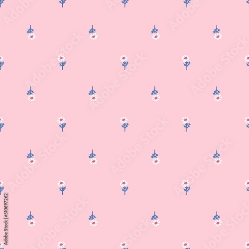 Seamless vector pattern with cute hand drawn marguerite. Elegant feminine geometric texture. vintage floral background for gift, wrapping paper, packaging, fabric, textile, card, wallpaper, apparel.