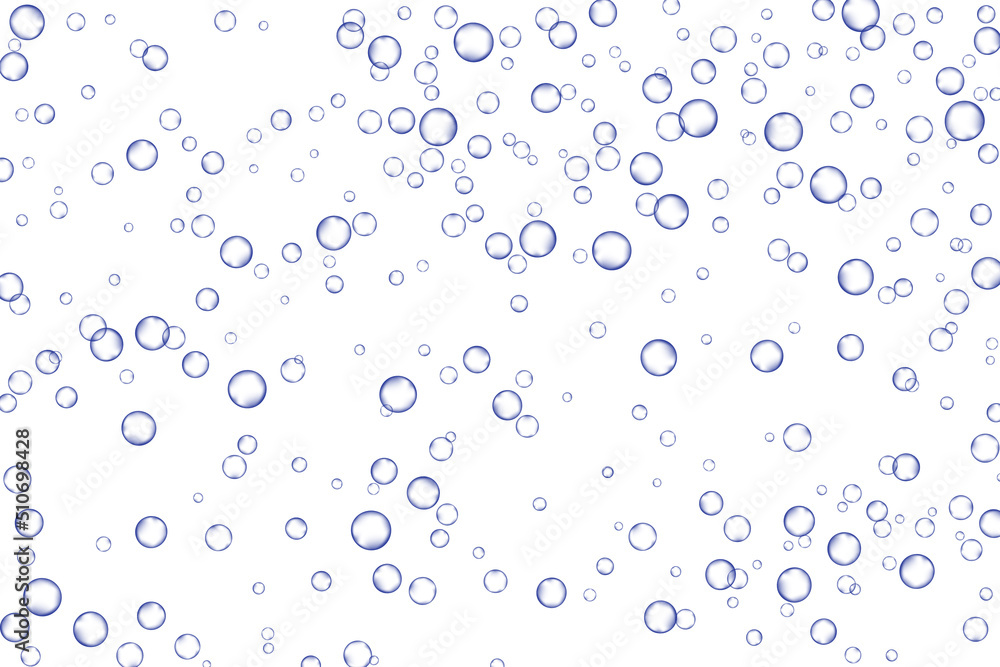 Blue air Bubbles, oxygen, champagne crystal clear isolated on white background modern design. Vector illustration of EPS 10.