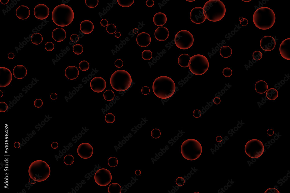 Red air Bubbles, oxygen, champagne crystal clear isolated on a black background of modern design. Vector illustration of EPS 10.