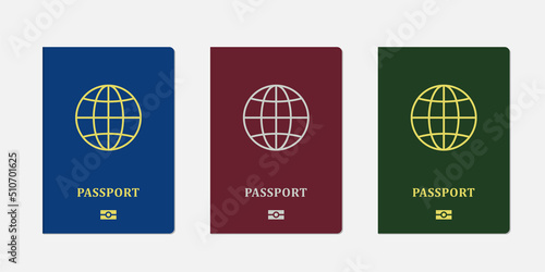 E-passports with red, blue and green cover.
