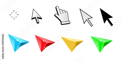 Different kinds of mouse 3D cursors vector set. Realistic vector icon set.