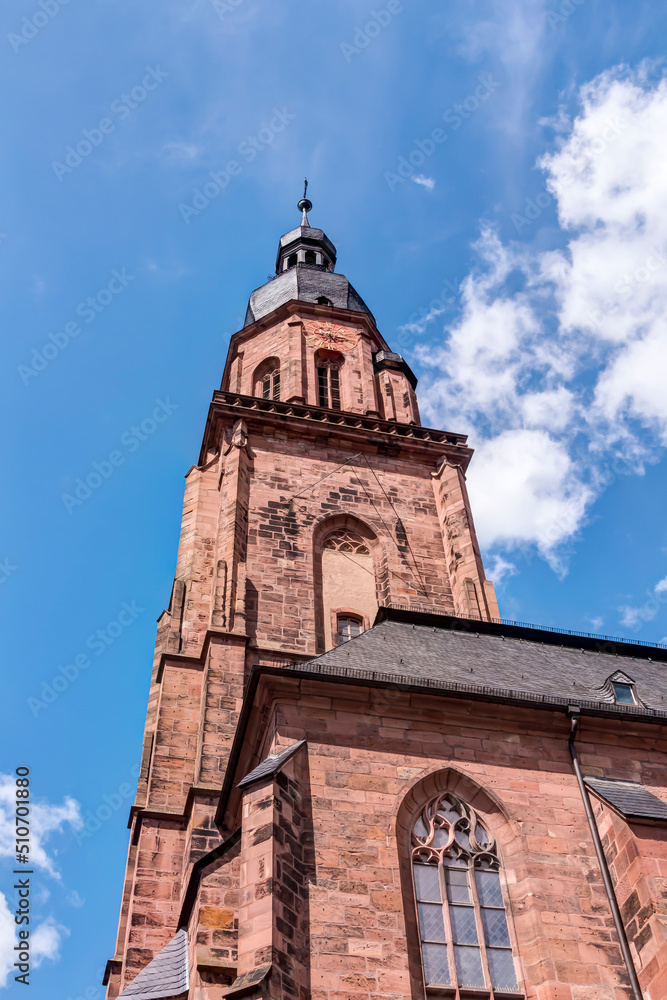 Kirchturm der Heiliggeistkirche in Heidelberg, Baden-Württemberg, Deutschland