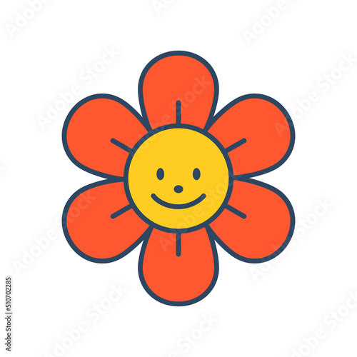 Vector smiling flower. Cute positive flower with face.