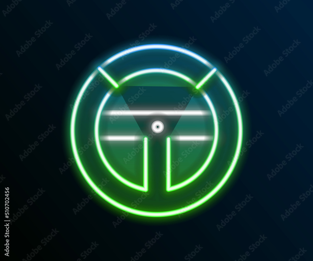 Glowing neon line Steering wheel icon isolated on black background. Car wheel icon. Colorful outline concept. Vector Glowing neon line Steering wheel icon isolated on black background. Car wheel icon. Colorful outline concept. Vector
