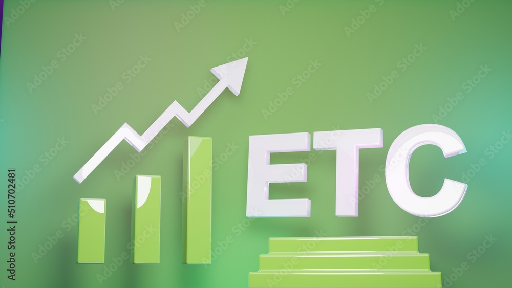 ETC mit Diagramm auf grünem Hintergrund, 3D ETC mit Diagramm auf grünem Hintergrund, 3D