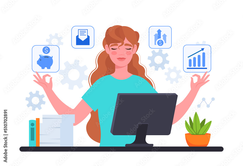 Businesswoman Meditate at workplace Businesswoman Meditate at workplace