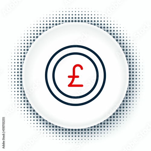 Line Coin money with pound sterling symbol icon isolated on white background. Banking currency sign. Cash symbol. Colorful outline concept. Vector
