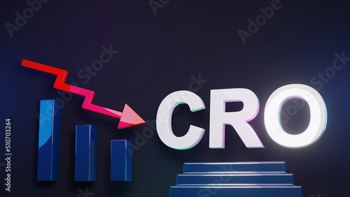 CRO (Cronos) abwärts mit Diagramm auf dunkelblauem Hintergrund, 3D photo