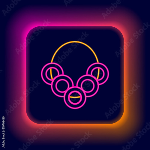 Glowing neon line Russian bagels on a rope icon isolated on black background. Colorful outline concept. Vector