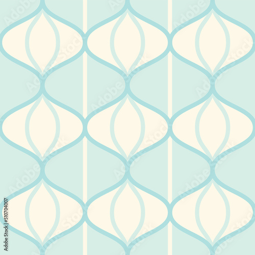 Retro geometric 70s blue waves mid century