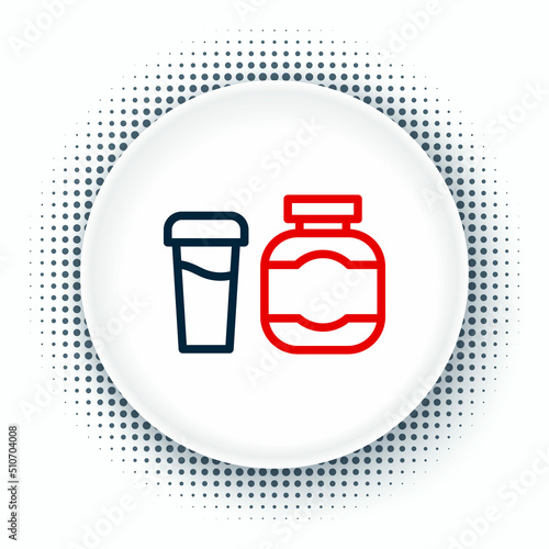 Line Sports nutrition bodybuilding proteine power drink and food icon isolated on white background. Colorful outline concept. Vector