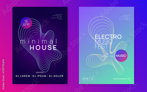 Neon music flyer. Electro dance dj. Electronic sound fest. Techno trance party. Club event poster.