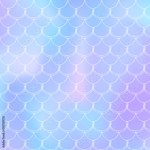 Gradient mermaid background with holographic scales.