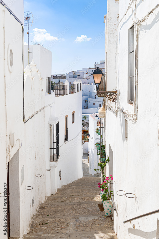 Fototapeta premium Vejer de la Frontera, Cadiz, Andalucia, Spain, photographs of its most typical streets in the middle of summer..