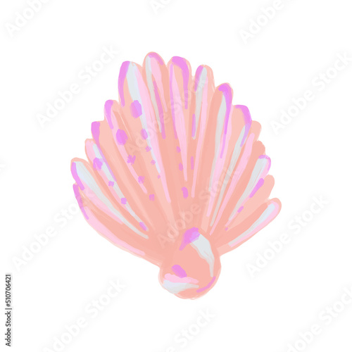 Vector Sea shell of mother-of-pearl color painted in watercolor. Summer illustration of a seashell with a pearl.