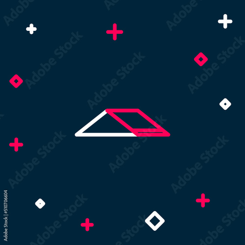Line Skate park icon isolated on blue background. Set of ramp, roller, stairs for a skatepark. Extreme sport. Colorful outline concept. Vector