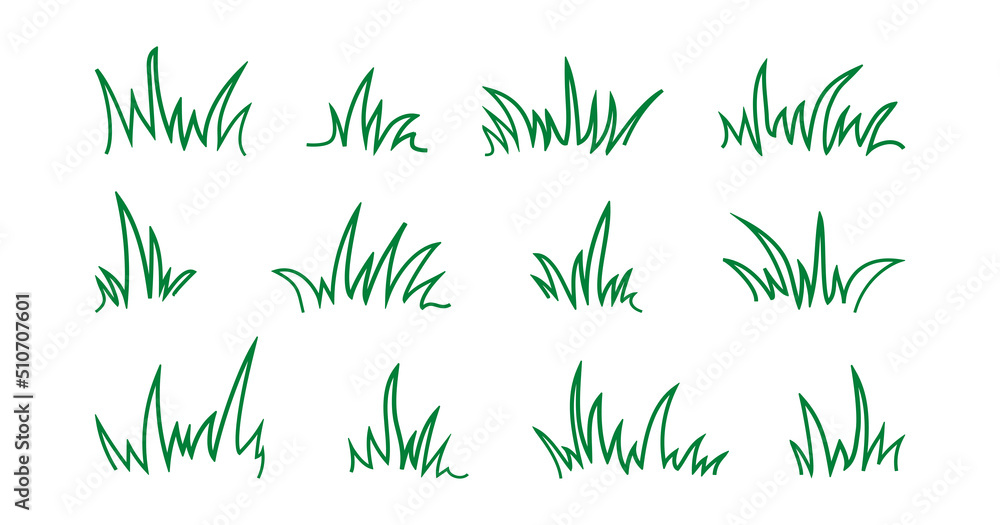 Grass bush line icon, shrubbery vector set, green shrub, simple foliage, sketch meadow and landscape, scribble lawn outline design isolated on white background. Nature illustration Grass bush line icon, shrubbery vector set, green shrub, simple foliage, sketch meadow and landscape, scribble lawn outline design isolated on white background. Nature illustration