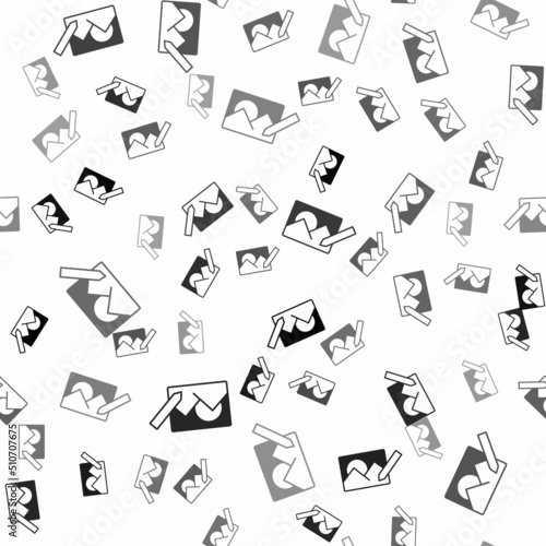 Black Photo retouching icon isolated seamless pattern on white background. Photographer, photography, retouch icon. Vector