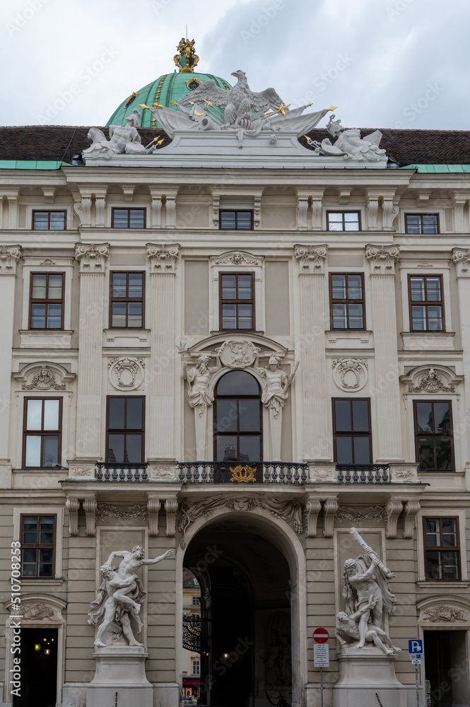 Capital of Austria Vienna, architectural and decoration elements of buildings in central part of city