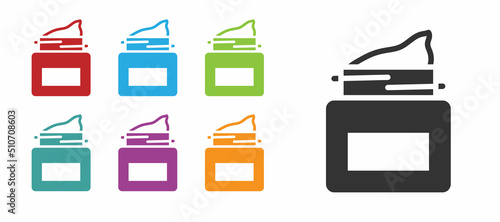 Black Cream or lotion cosmetic jar icon isolated on white background. Body care products for men. Set icons colorful. Vector