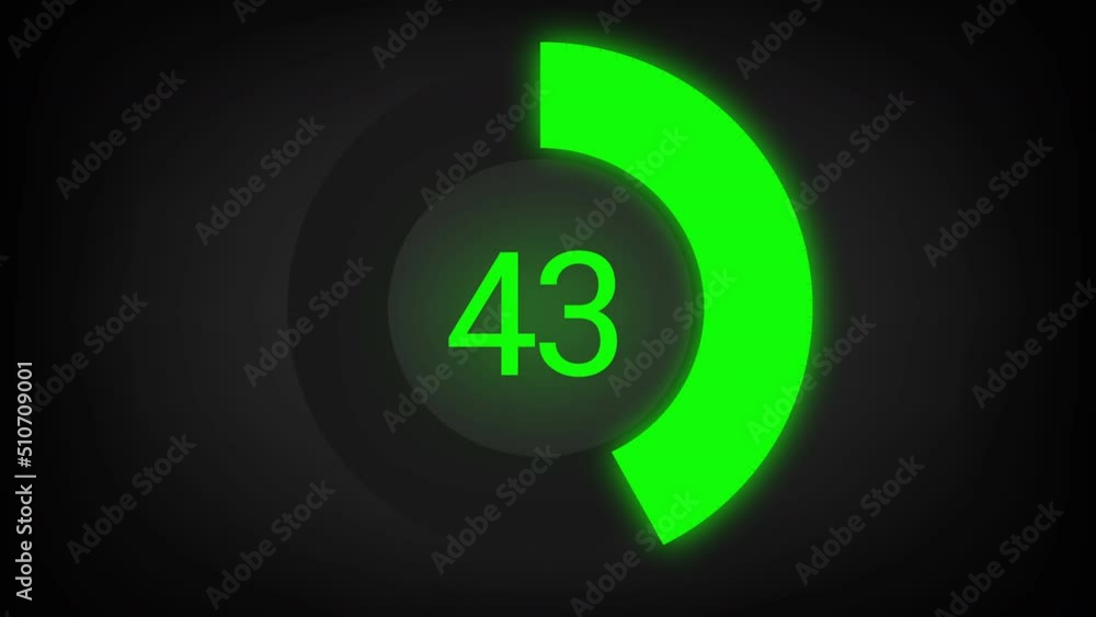Numerical counting from 0 to 43. Circular progress bar with bright neon green light Numerical counting from 0 to 43. Circular progress bar with bright neon green light