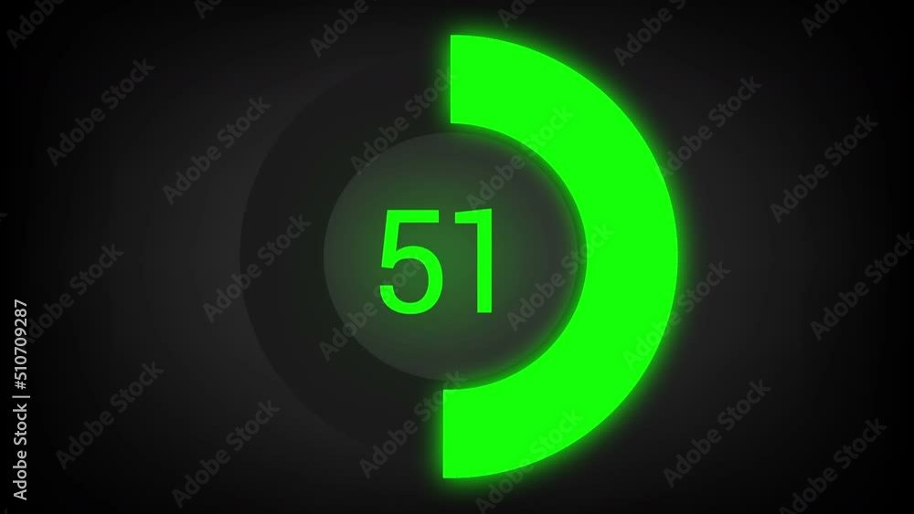 Numerical counting from 0 to 51. Circular progress bar with bright neon green light Numerical counting from 0 to 51. Circular progress bar with bright neon green light
