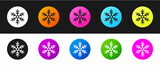 Set Snowflake icon isolated on black and white background. Merry Christmas and Happy New Year. Vector