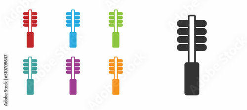 Black Toilet brush icon isolated on white background. Cleaning service concept. Set icons colorful. Vector
