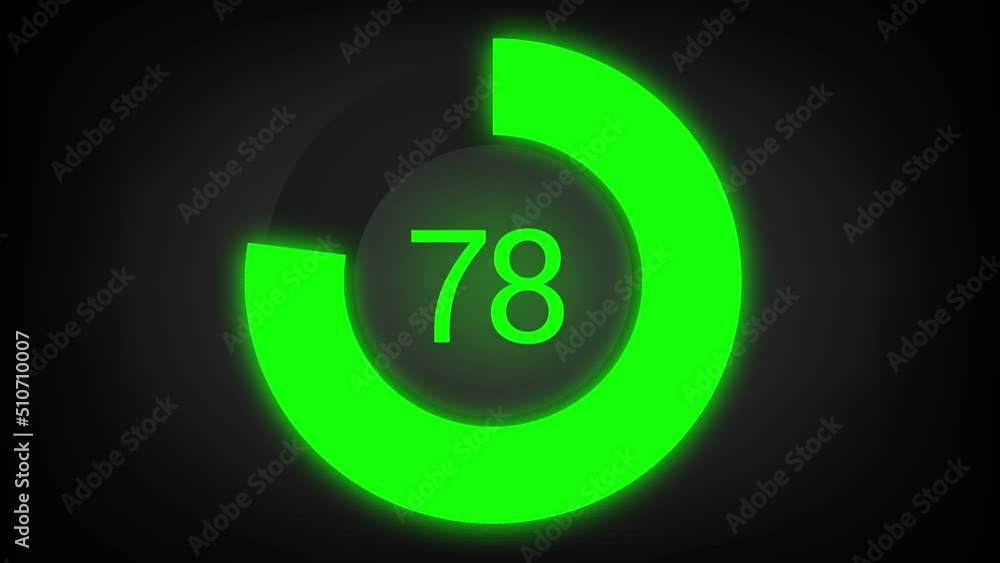 Numerical counting from 0 to 78. Circular progress bar with bright neon green light Numerical counting from 0 to 78. Circular progress bar with bright neon green light