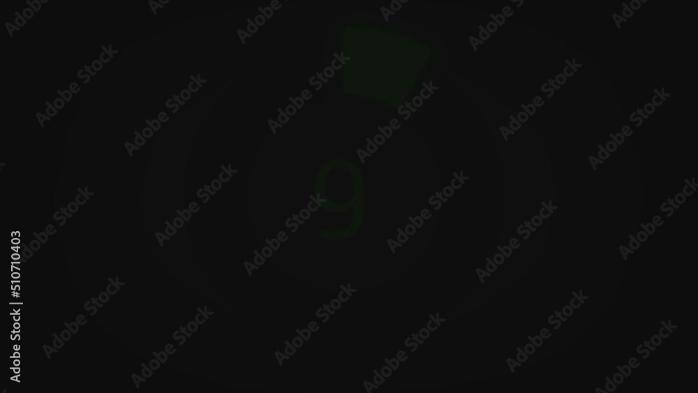 Numerical counting from 0 to 9. Circular progress bar with bright neon green light Numerical counting from 0 to 9. Circular progress bar with bright neon green light