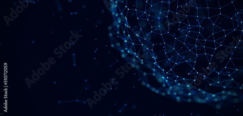 Futuristic technology background with wireframe sphere. Clobal digital network connections. Sphere with connected dots and lines. Concept of world science and technology. 3d rendering.