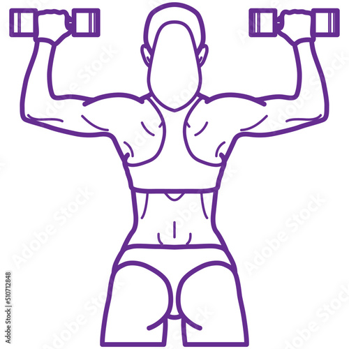 Female Working Out. Exercising with Dumbbel. Line Art.