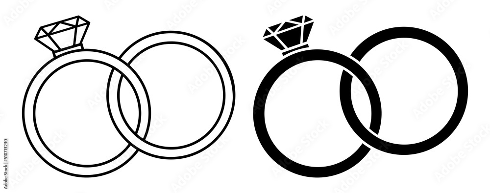 monteren Activeren Sociale wetenschappen Two rings with diamond icon. Outline and silhouette ring. Vector  illustration isolated on white background. Wedding symbol. Stock Vector |  Adobe Stock