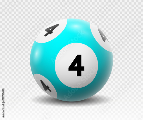 Billiard ball. Gambling, graphic element. Blue ball with number four. Realistic isometric vector illustration isolated on copy space background
