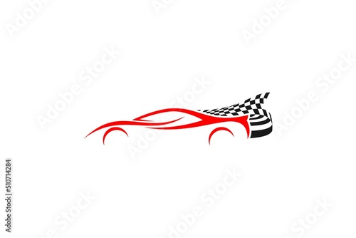 Silhouette line car with waving flag race finish flag checker flag vector minimalist