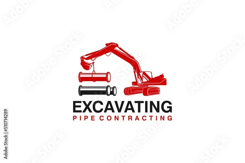Reinforced Concrete Pipe excavator logo RCP construction design industrial heavy equipment