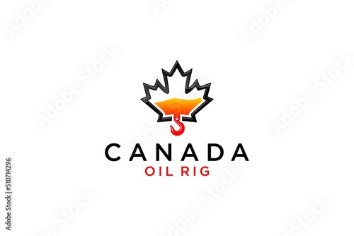 Canada oil rig industry logo design maple leaf with crane hook symbol