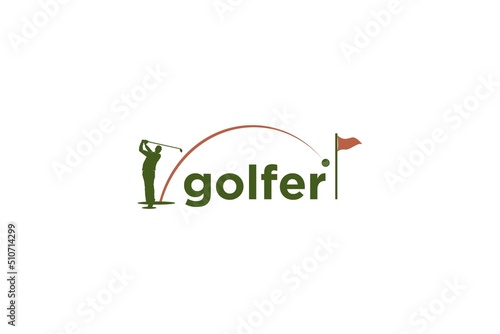 Golfer logo man hitting a golf ball towards the hole with a flag icon design symbol silhouette