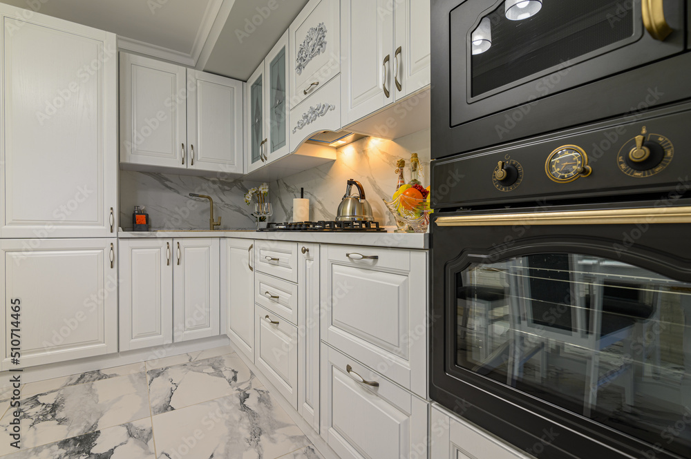 White kitchen in classic style, front view Stock Photo | Adobe Stock